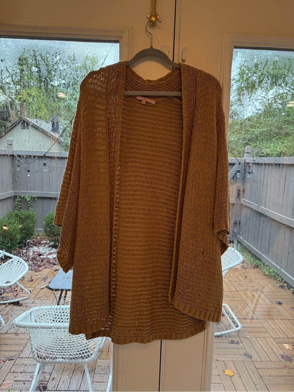 Vintage Calypso St. Barth Open-Front Knit Cardigan in Camel